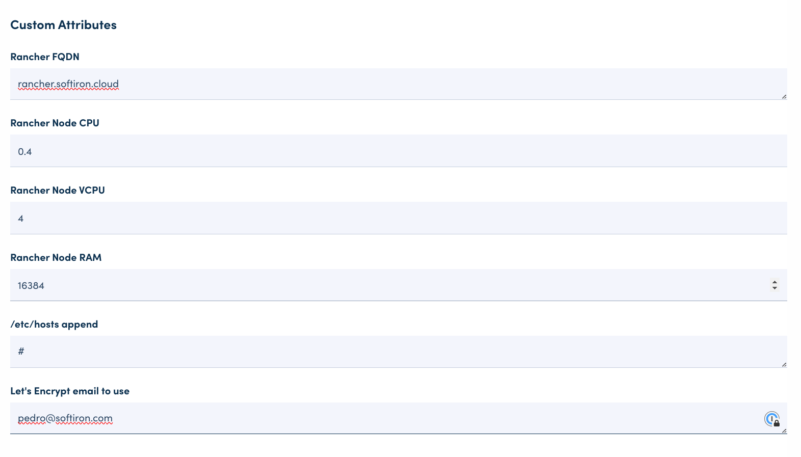 Rancher service customer attributes