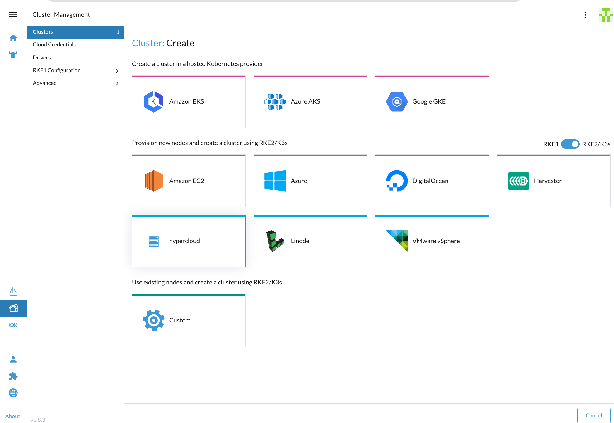 Creating a workload cluster in the Rancher UI