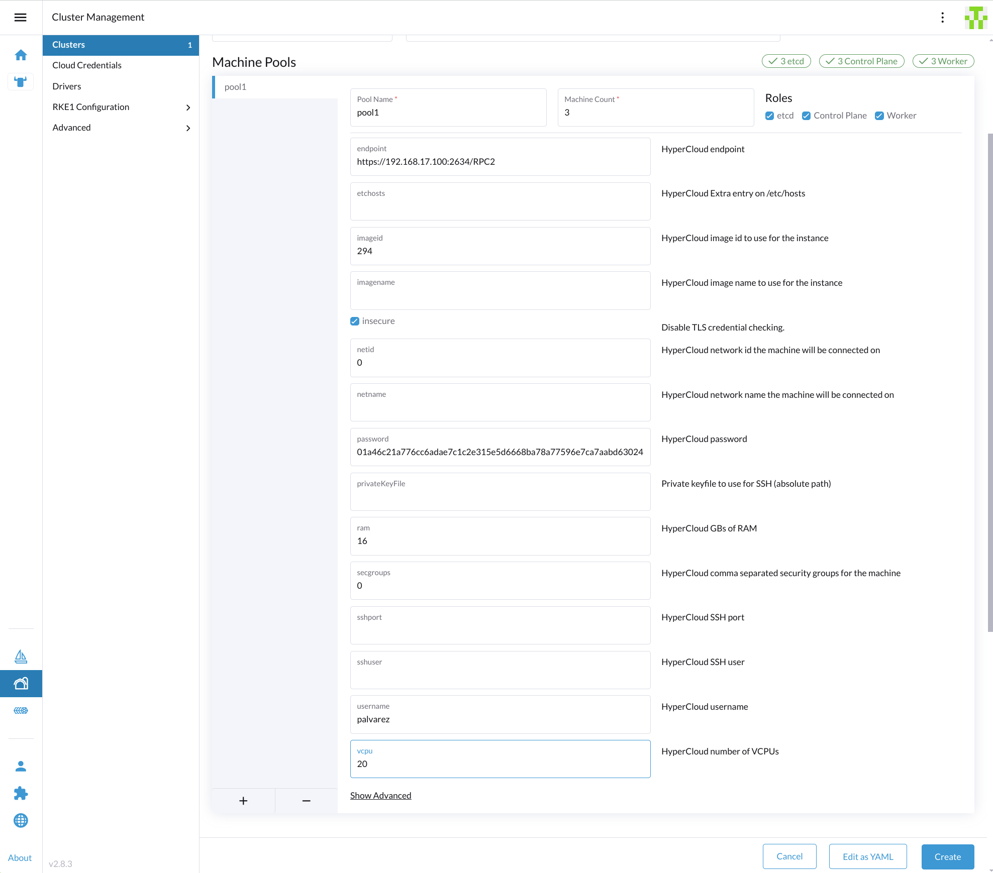 Ensure all fields shown are completed before clicking create