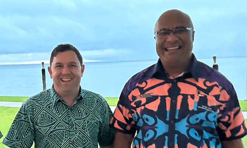 Jason Van der Schyff with Deputy Prime Minister and Minister for Communications Manoa Kamikamica